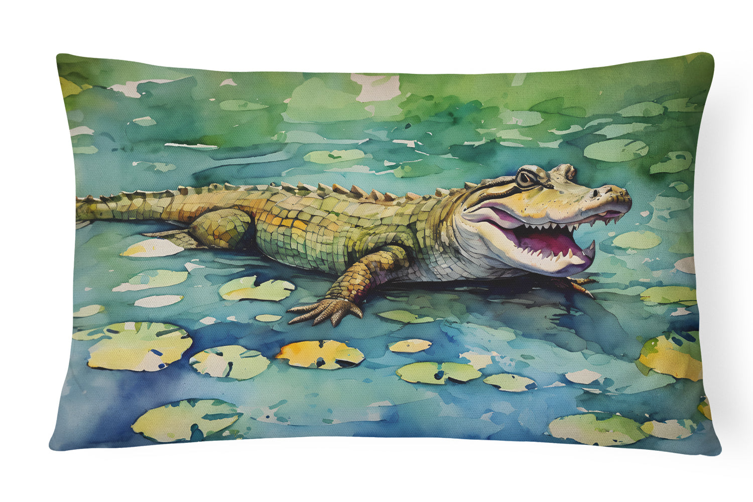 Alligator Decorative Throw Pillow 12x16 Indoor Outdoor Accent Cushion, Fabric Cover with Insert for Sofa, Bed, Porch & Living Room