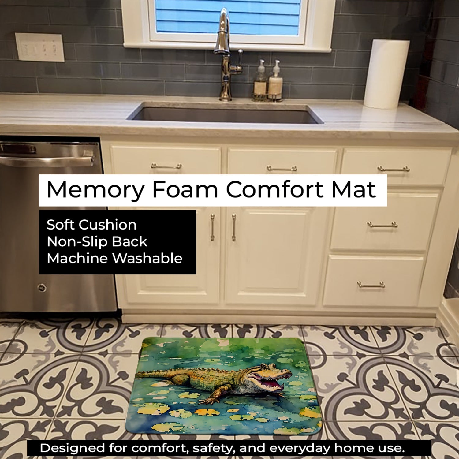 Alligator Memory Foam Kitchen Mat Machine Washable Anti-Fatigue Cushion Comfort Bath or Kitchen Rug