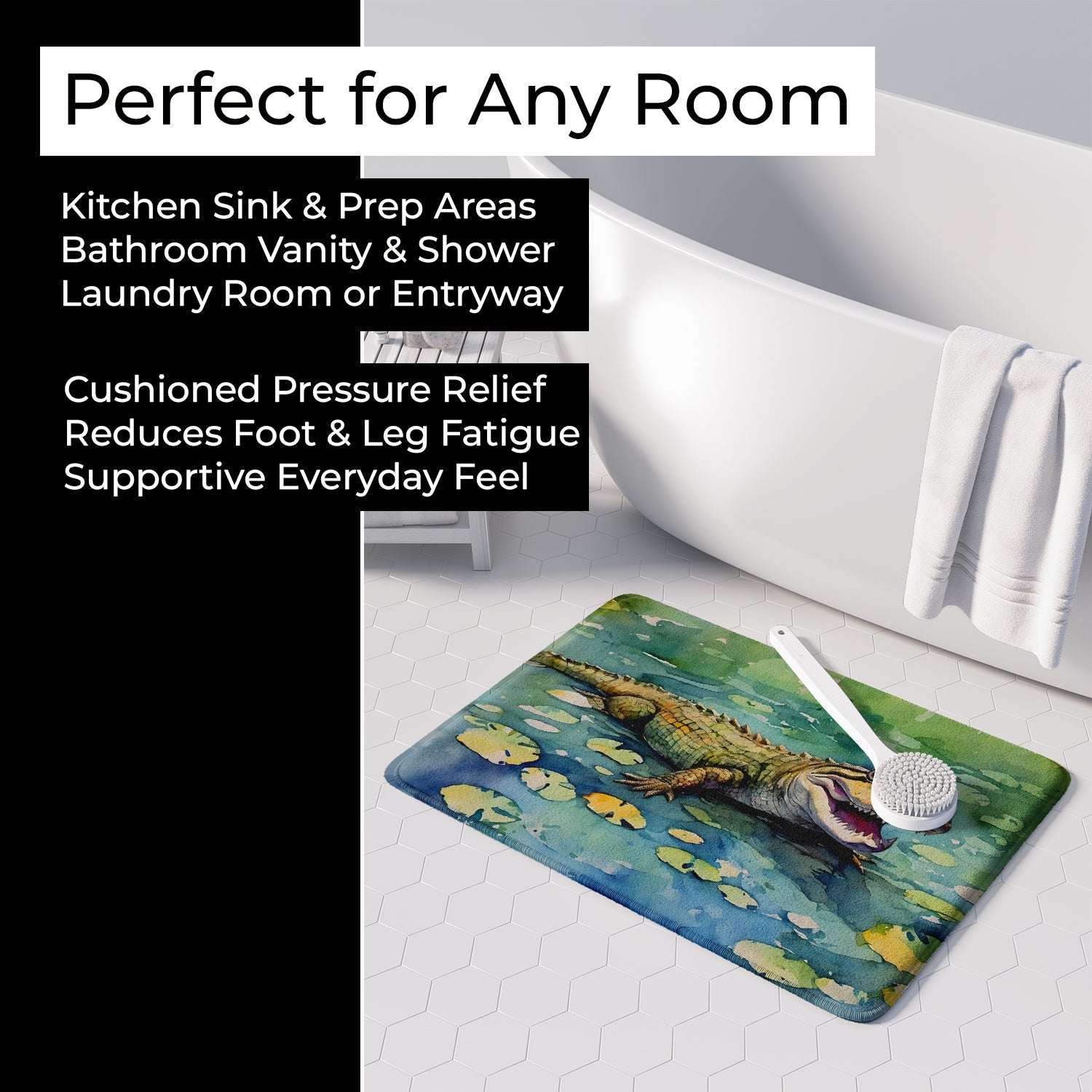 Alligator Memory Foam Kitchen Mat Machine Washable Anti-Fatigue Cushion Comfort Bath or Kitchen Rug