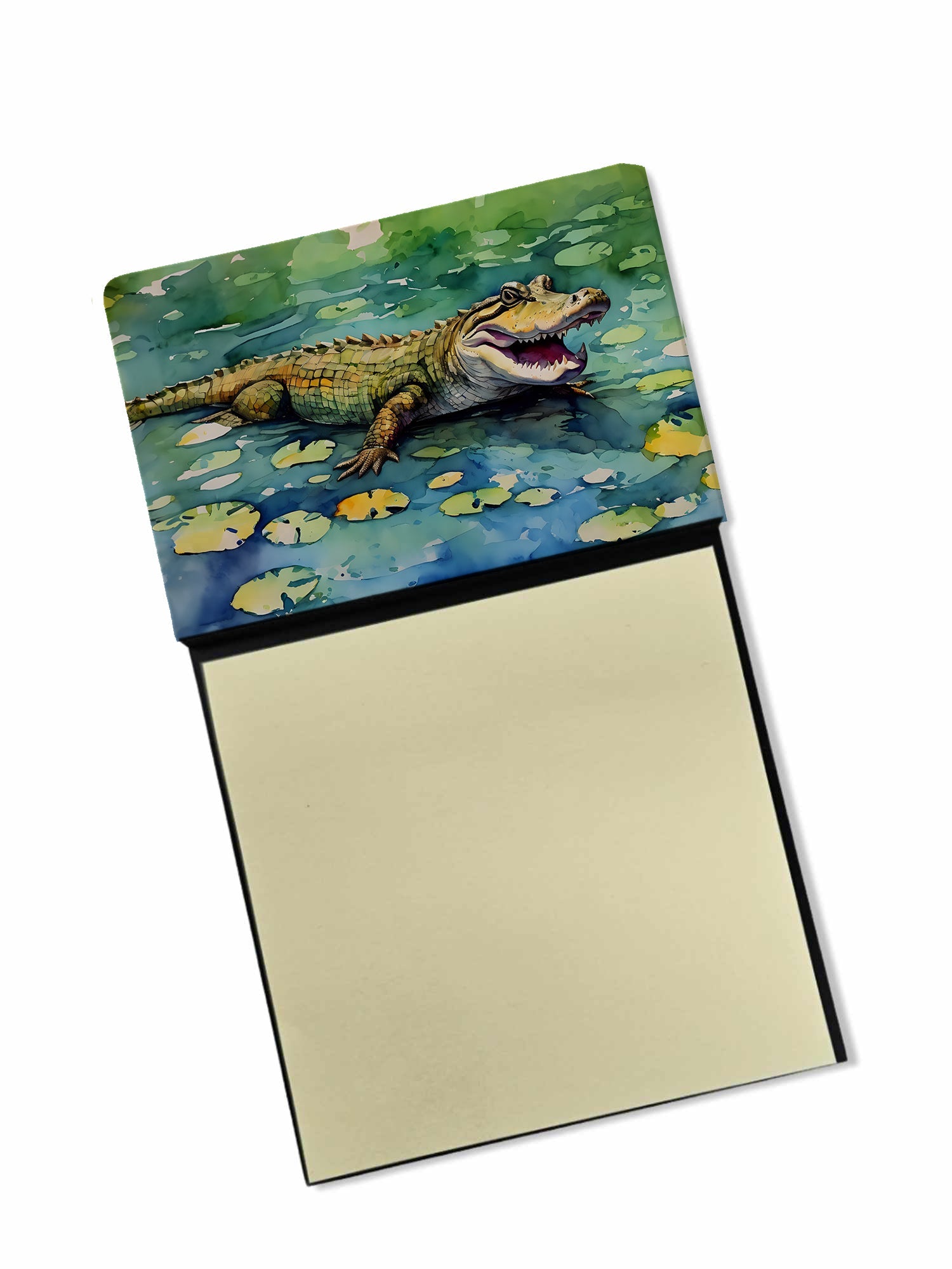 Alligator Watercolor Sticky Note Holder Refillable Dispenser Desk Accessory 3x3 Pad Gift