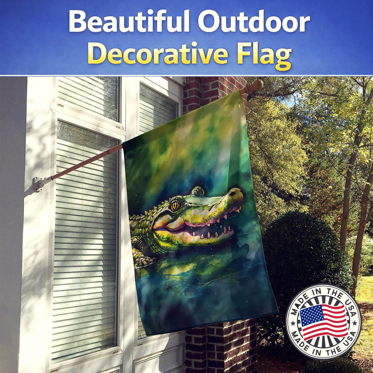 Alligator House Flag 28x40 Porch Sleeve Pole Decorative Outside Yard Banner Artwork Wall Hanging, Polyester