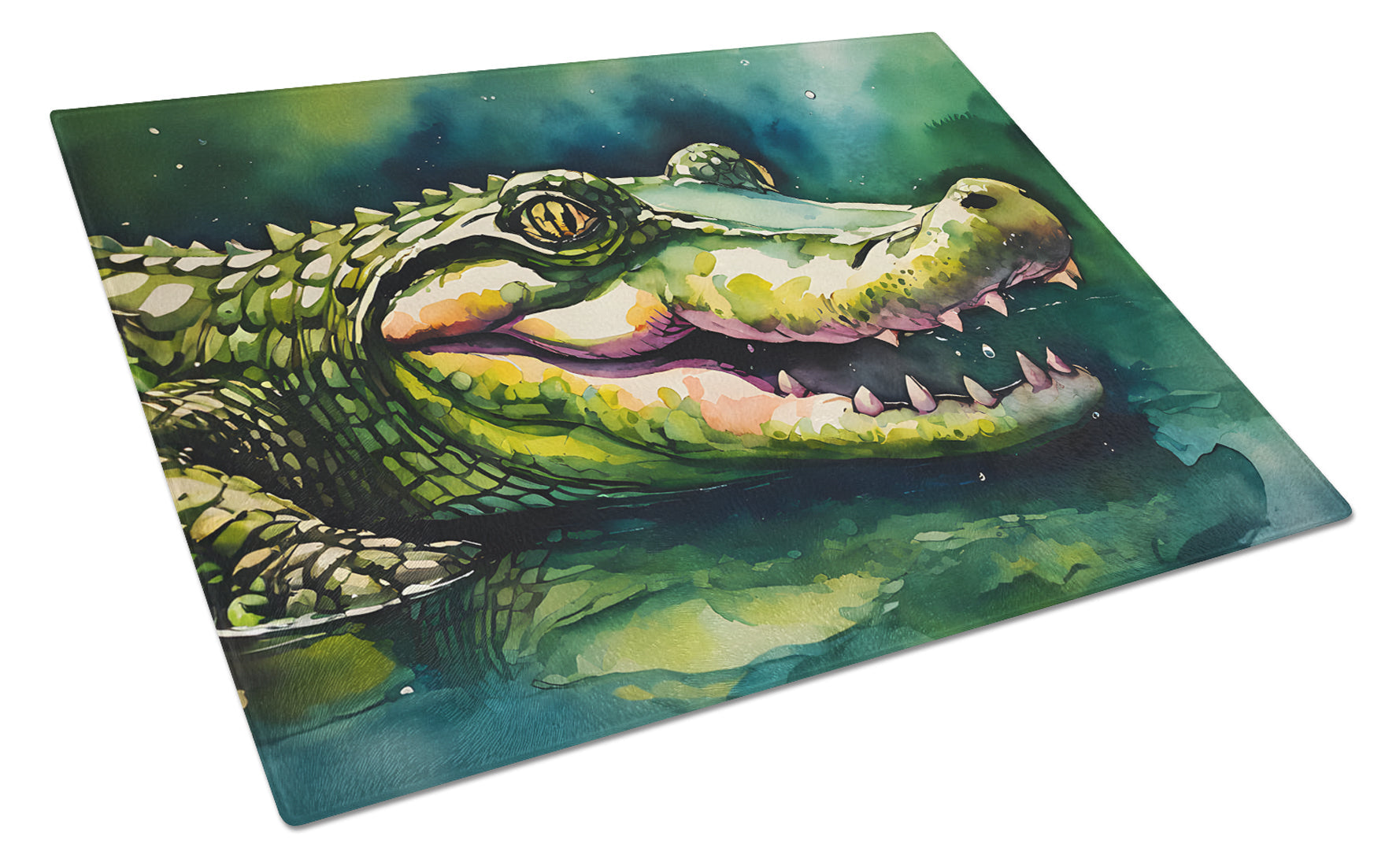 Alligator Cutting Board Tempered Glass Kitchen Cutting Surface, Heat Resistant Chopping, Non-Slip Feet, Food Prep & Serving
