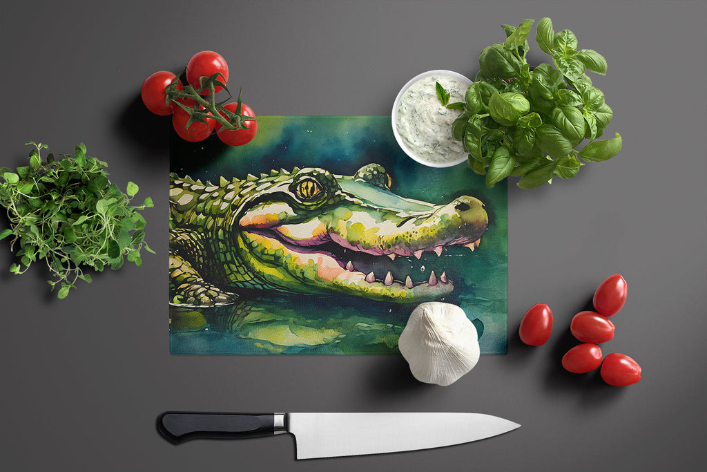 Alligator Cutting Board Tempered Glass Kitchen Cutting Surface, Heat Resistant Chopping, Non-Slip Feet, Food Prep & Serving
