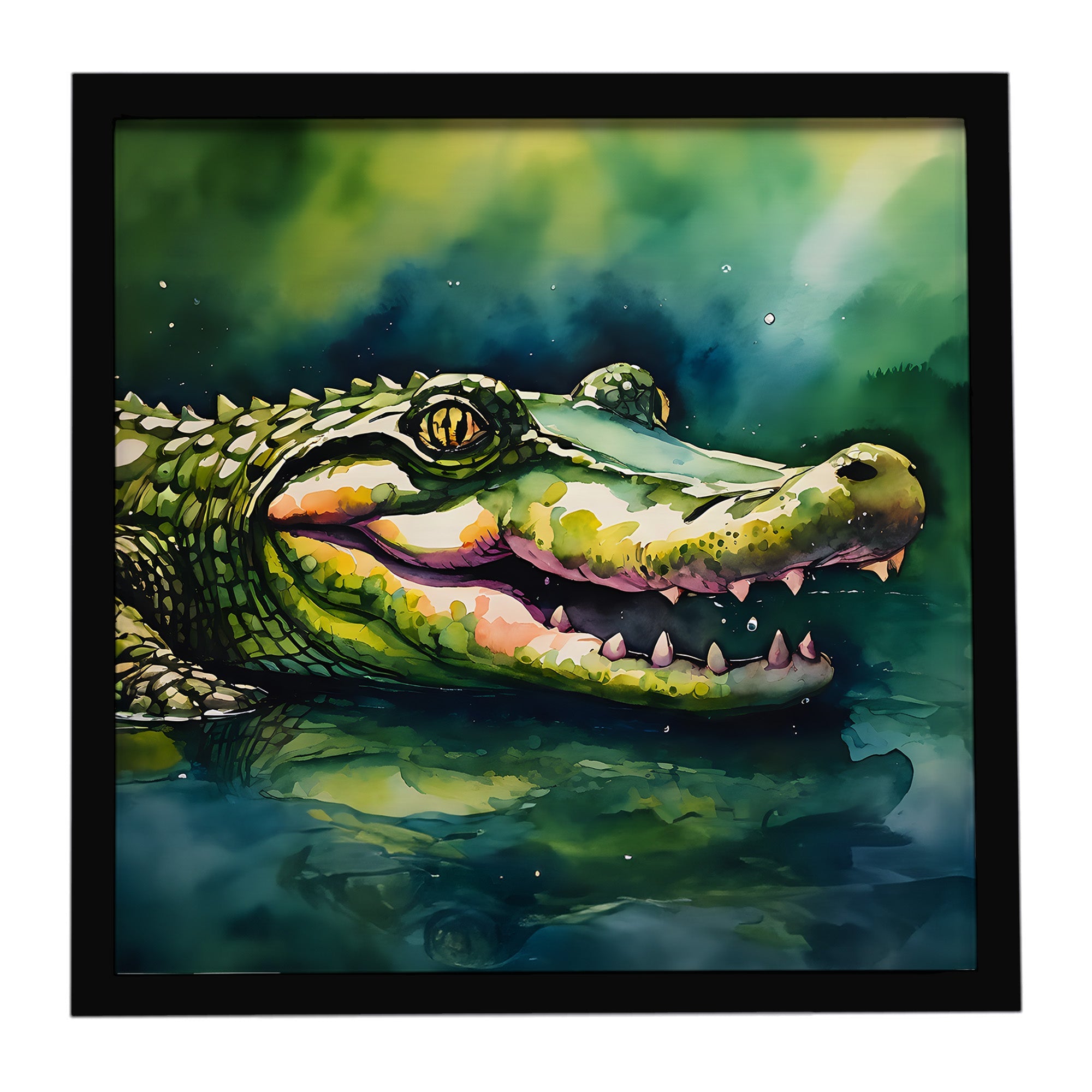 Alligator Framed Metal Print Bathroom, Kitchen, Office, Home Decor Wall Art Ready to Hang, Square, 8X8