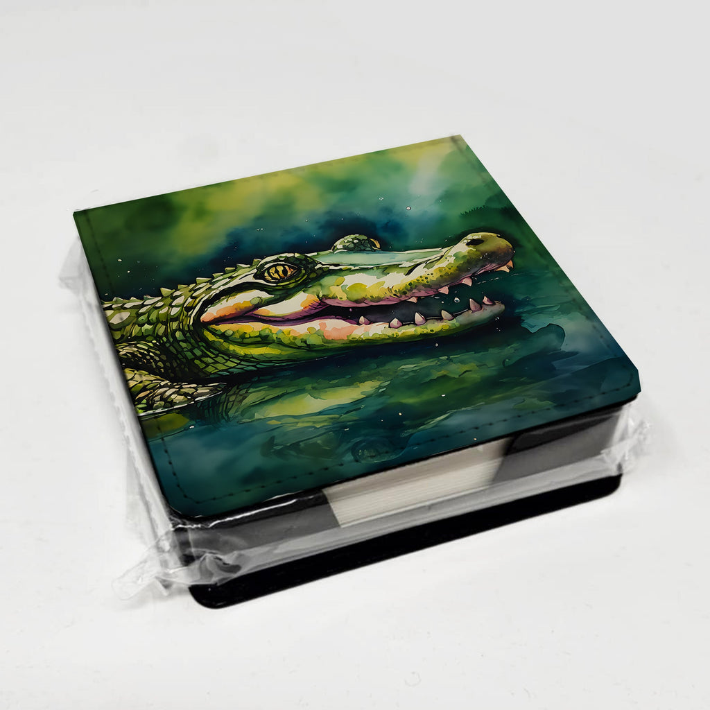 Alligator PU Leather Note Paper Holder with Artist-Designed Cover, Desk Accessory, Office Gift