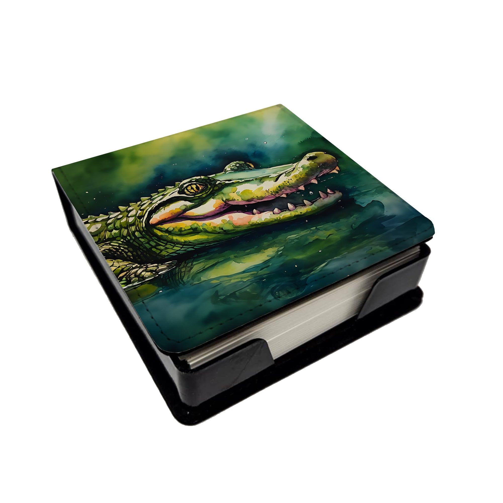 Alligator PU Leather Note Paper Holder with Artist-Designed Cover, Desk Accessory, Office Gift