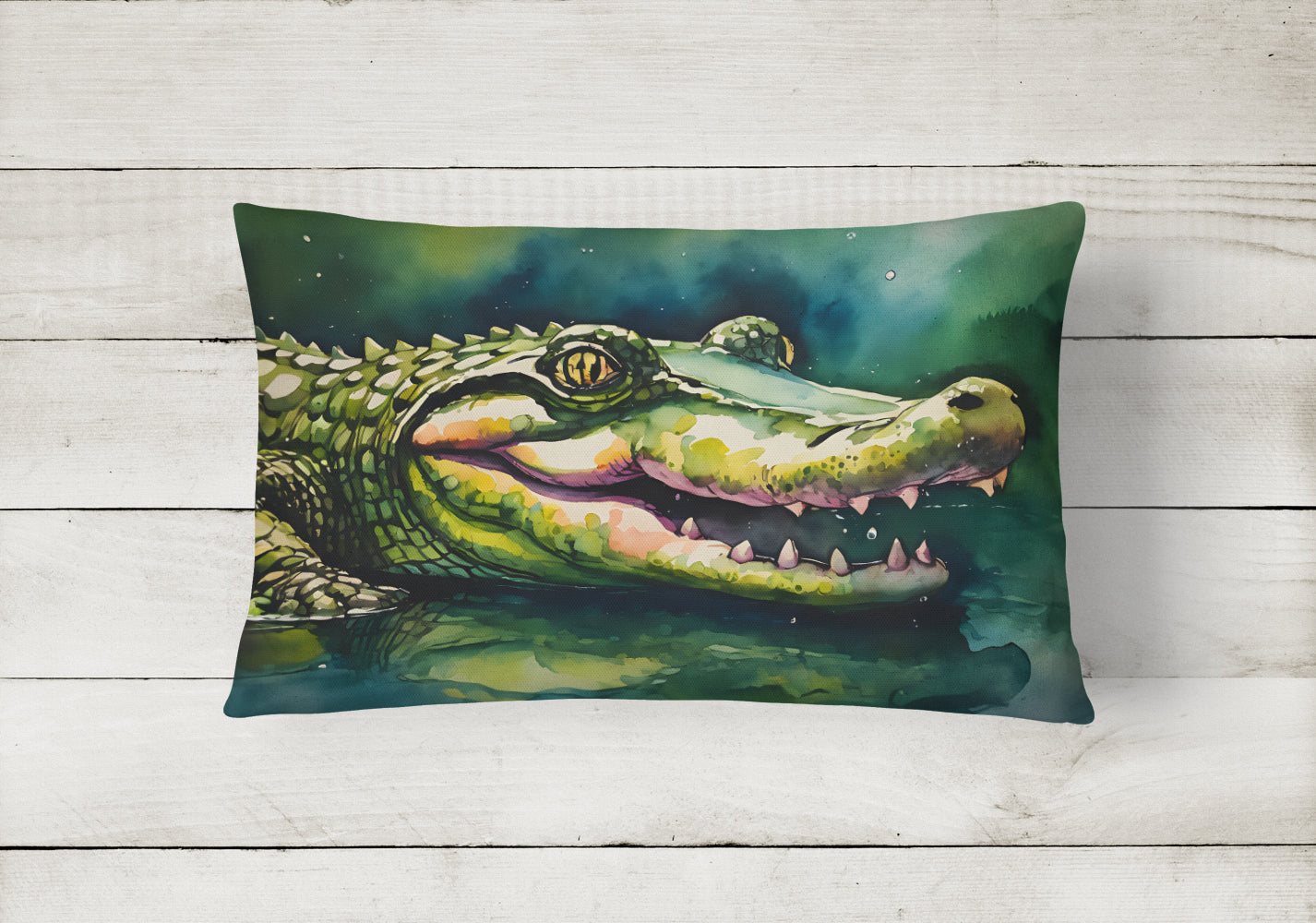 Alligator Decorative Throw Pillow 12x16 Indoor Outdoor Accent Cushion, Fabric Cover with Insert for Sofa, Bed, Porch & Living Room