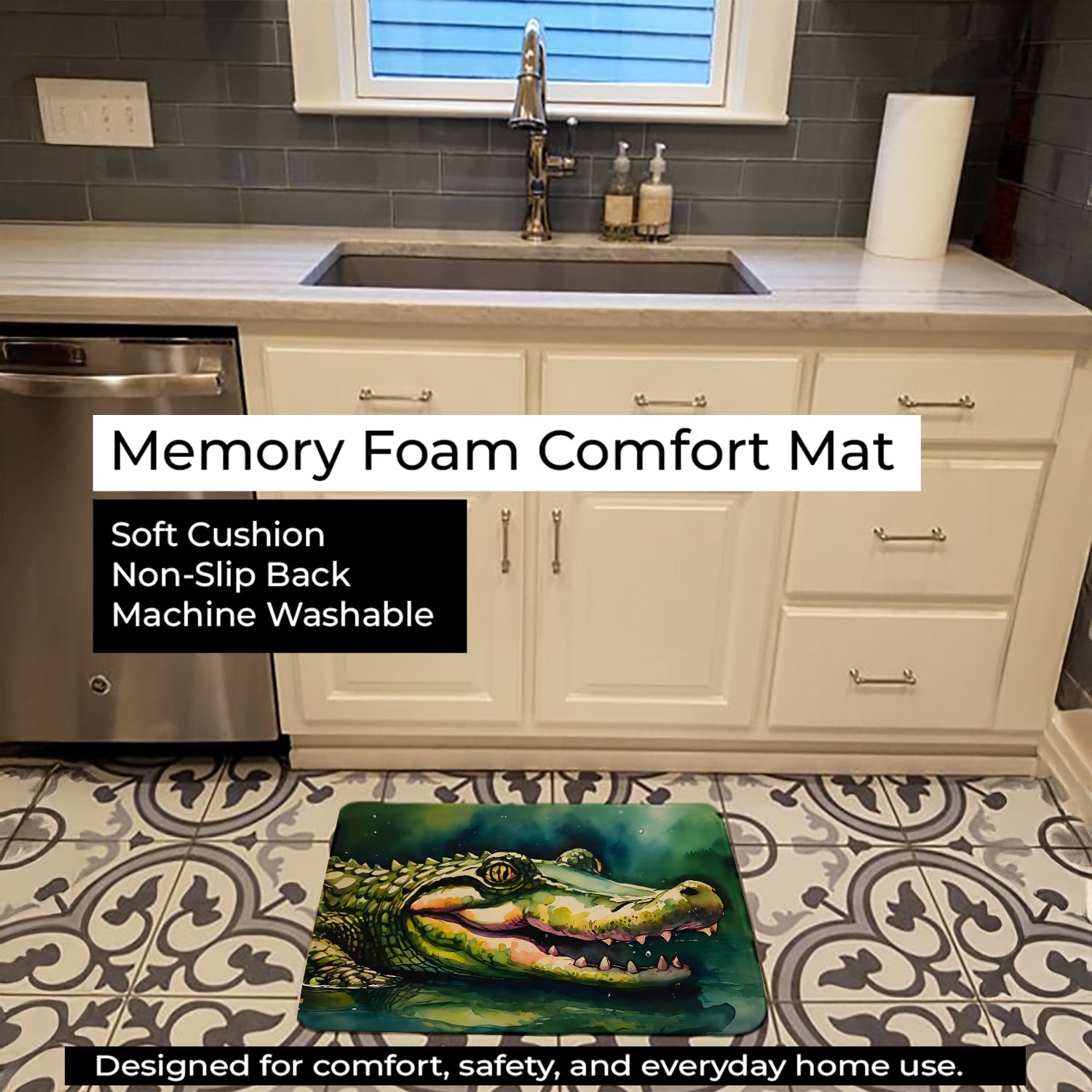 Alligator Memory Foam Kitchen Mat Machine Washable Anti-Fatigue Cushion Comfort Bath or Kitchen Rug