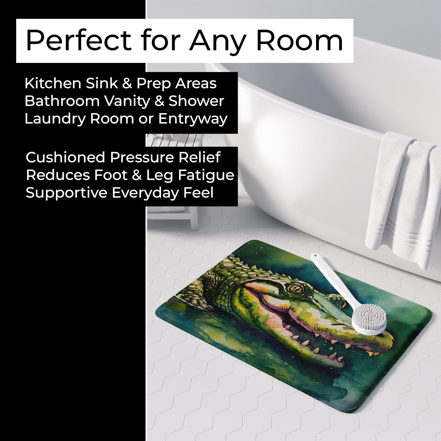 Alligator Memory Foam Kitchen Mat Machine Washable Anti-Fatigue Cushion Comfort Bath or Kitchen Rug