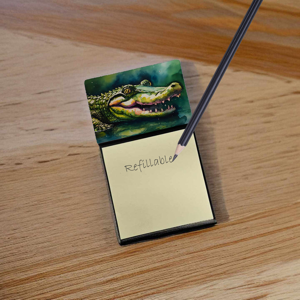 Alligator Watercolor Sticky Note Holder Refillable Dispenser Desk Accessory 3x3 Pad Gift