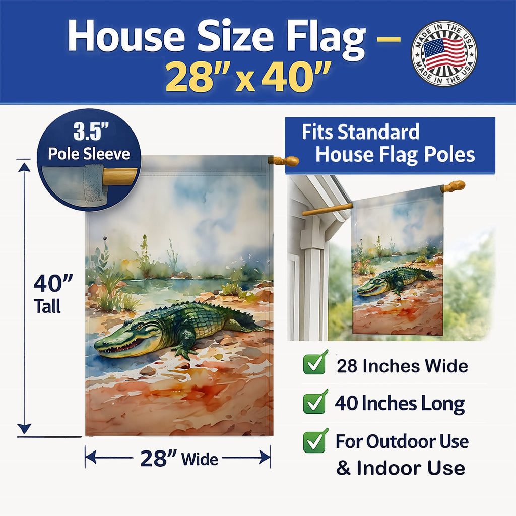 Alligator House Flag 28x40 Porch Sleeve Pole Decorative Outside Yard Banner Artwork Wall Hanging, Polyester