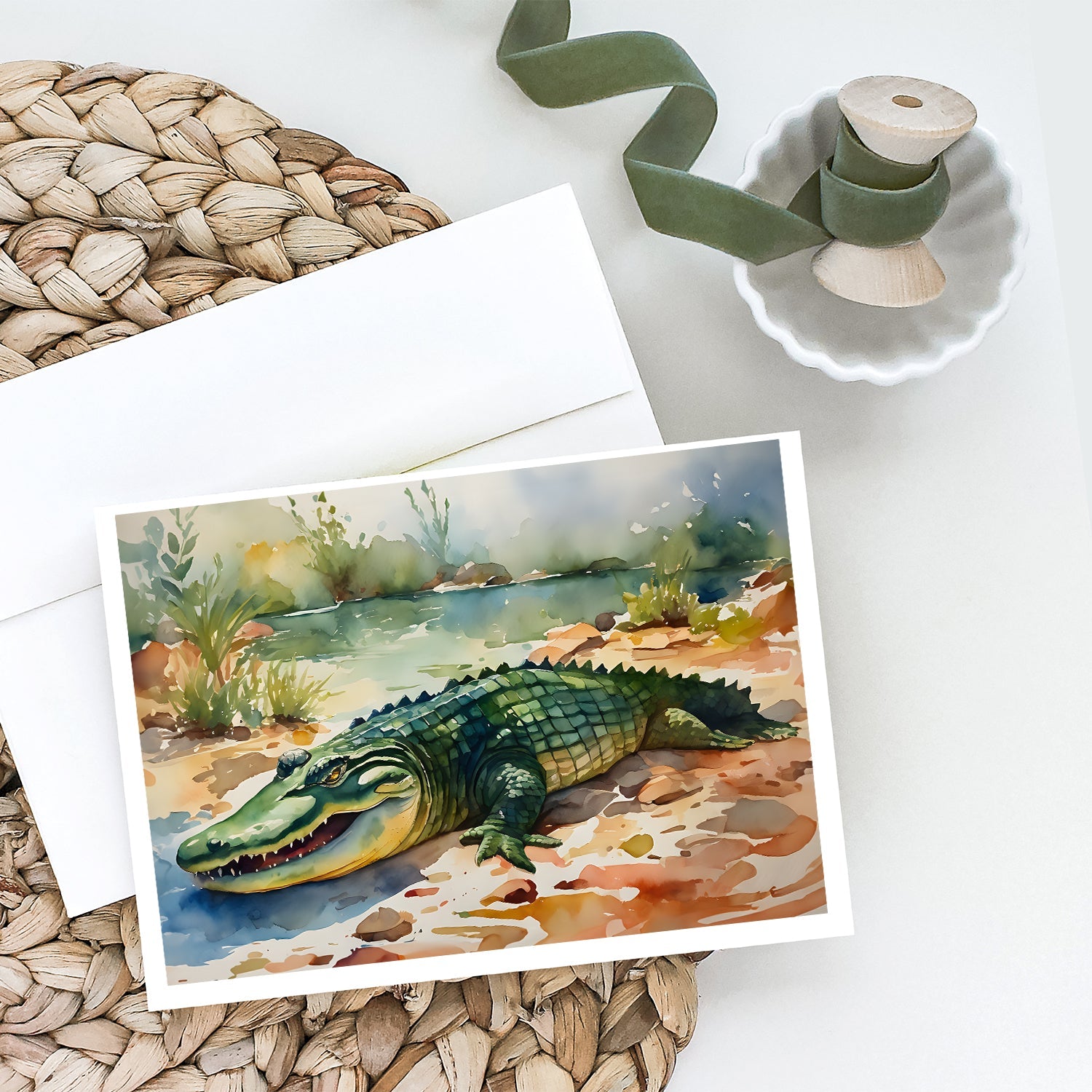 Alligator Greeting Cards Pack of 8 Blank Cards with Envelopes Whimsical A7 Size 5x7