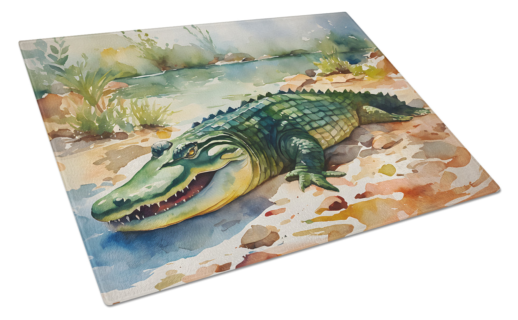 Alligator Cutting Board Tempered Glass Kitchen Cutting Surface, Heat Resistant Chopping, Non-Slip Feet, Food Prep & Serving