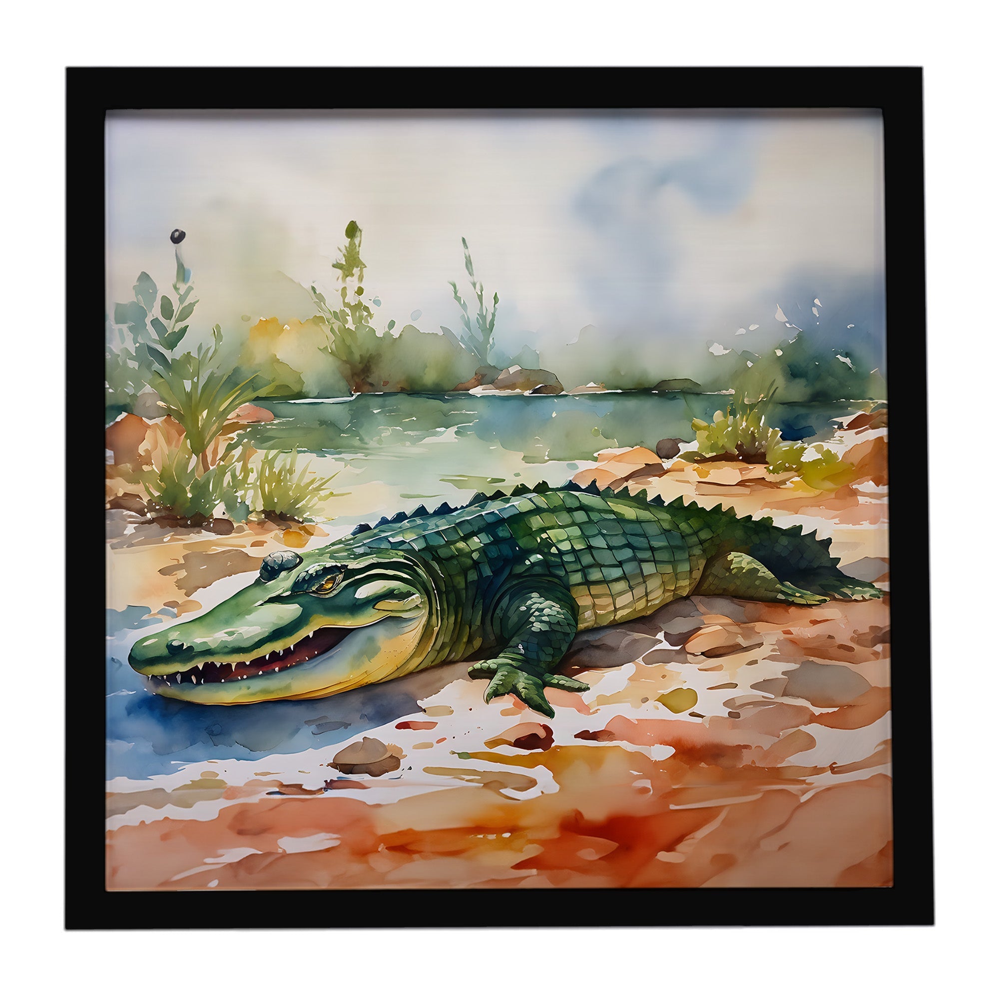 Alligator Framed Metal Print Bathroom, Kitchen, Office, Home Decor Wall Art Ready to Hang, Square, 8X8