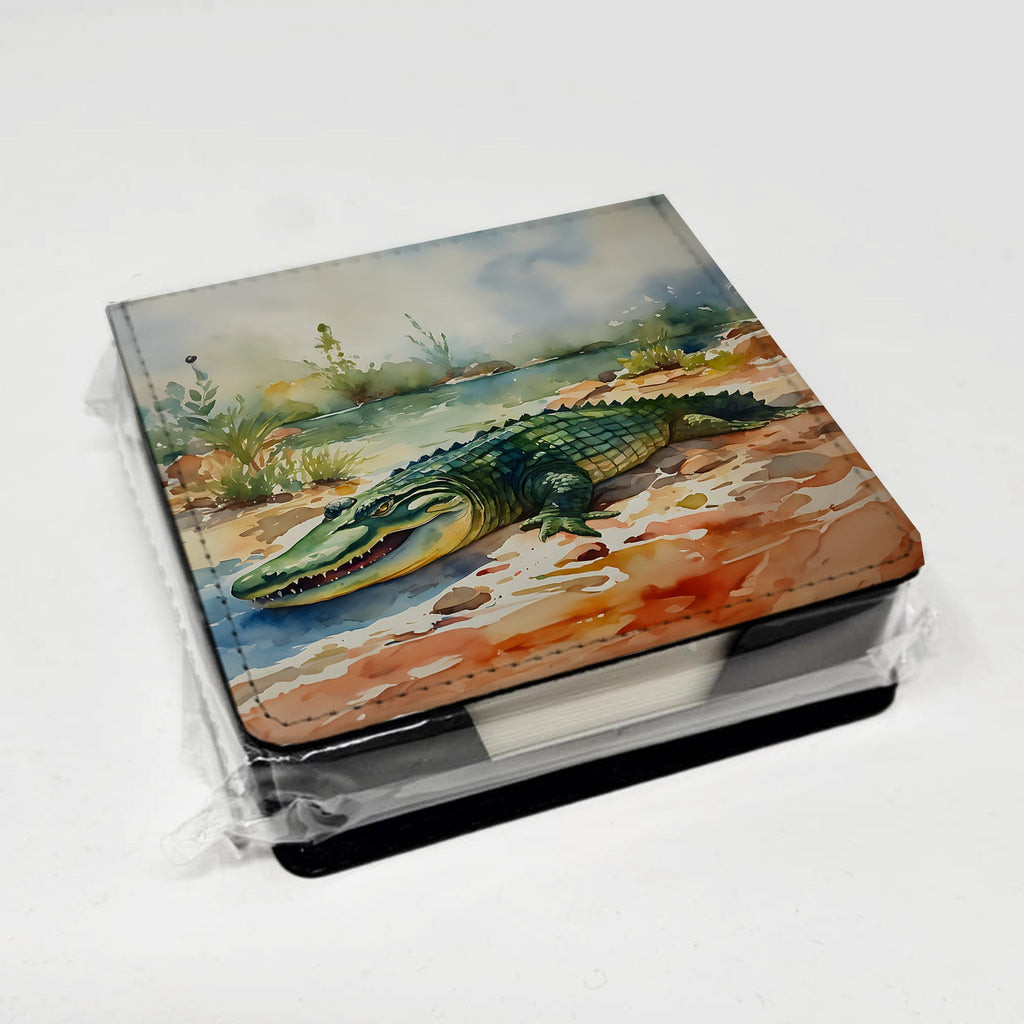 Alligator PU Leather Note Paper Holder with Artist-Designed Cover, Desk Accessory, Office Gift