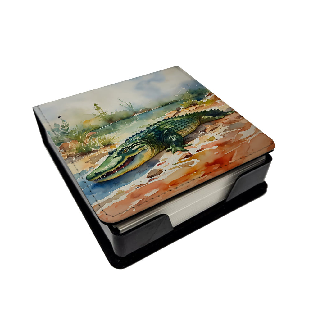 Alligator PU Leather Note Paper Holder with Artist-Designed Cover, Desk Accessory, Office Gift