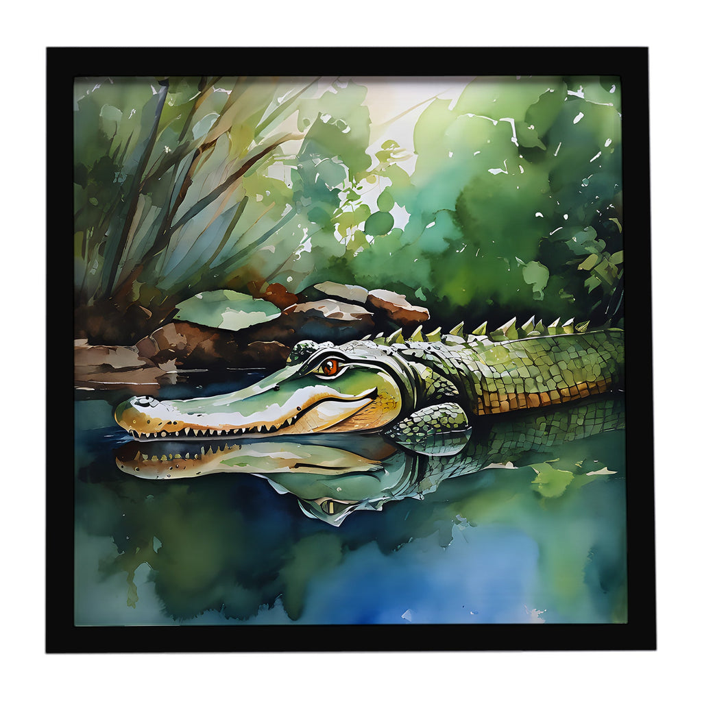 Alligator Framed Metal Print Bathroom, Kitchen, Office, Home Decor Wall Art Ready to Hang, Square, 8X8