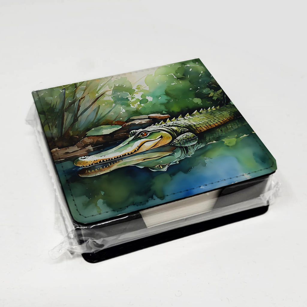 Alligator PU Leather Note Paper Holder with Artist-Designed Cover, Desk Accessory, Office Gift