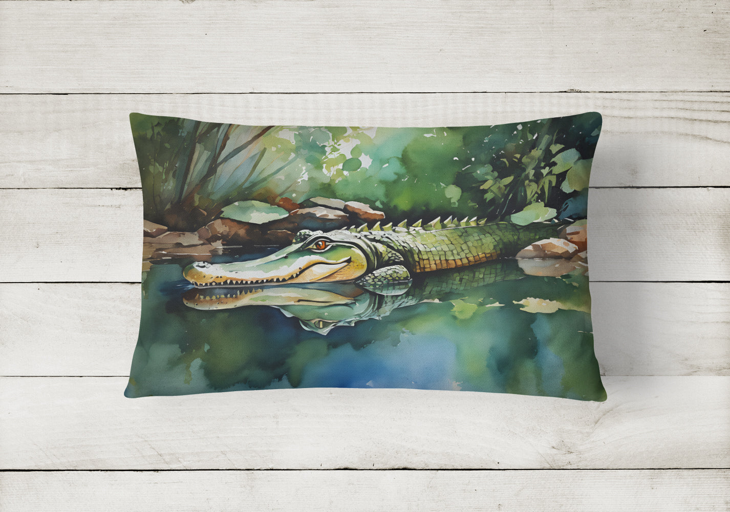 Alligator Decorative Throw Pillow 12x16 Indoor Outdoor Accent Cushion, Fabric Cover with Insert for Sofa, Bed, Porch & Living Room