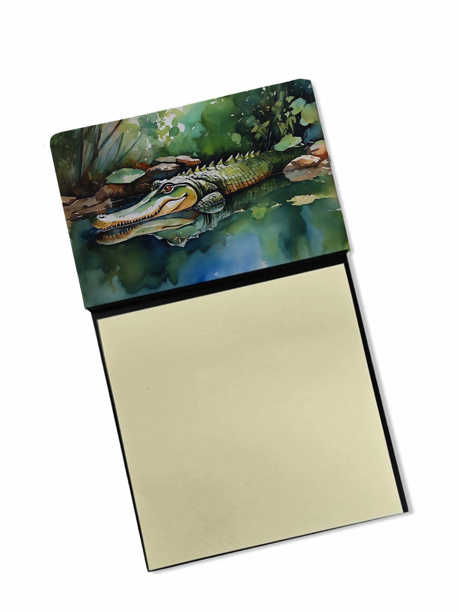 Alligator Watercolor Sticky Note Holder Refillable Dispenser Desk Accessory 3x3 Pad Gift