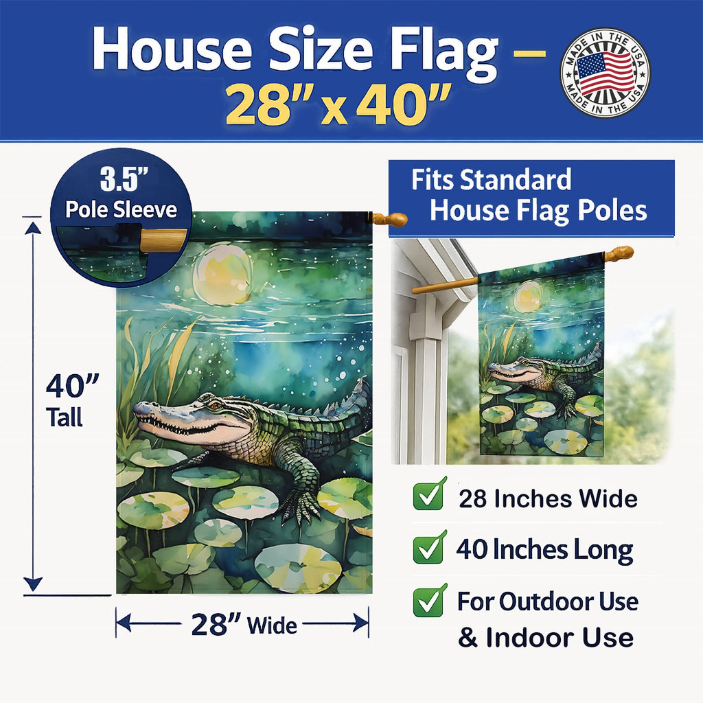Alligator House Flag 28x40 Porch Sleeve Pole Decorative Outside Yard Banner Artwork Wall Hanging, Polyester