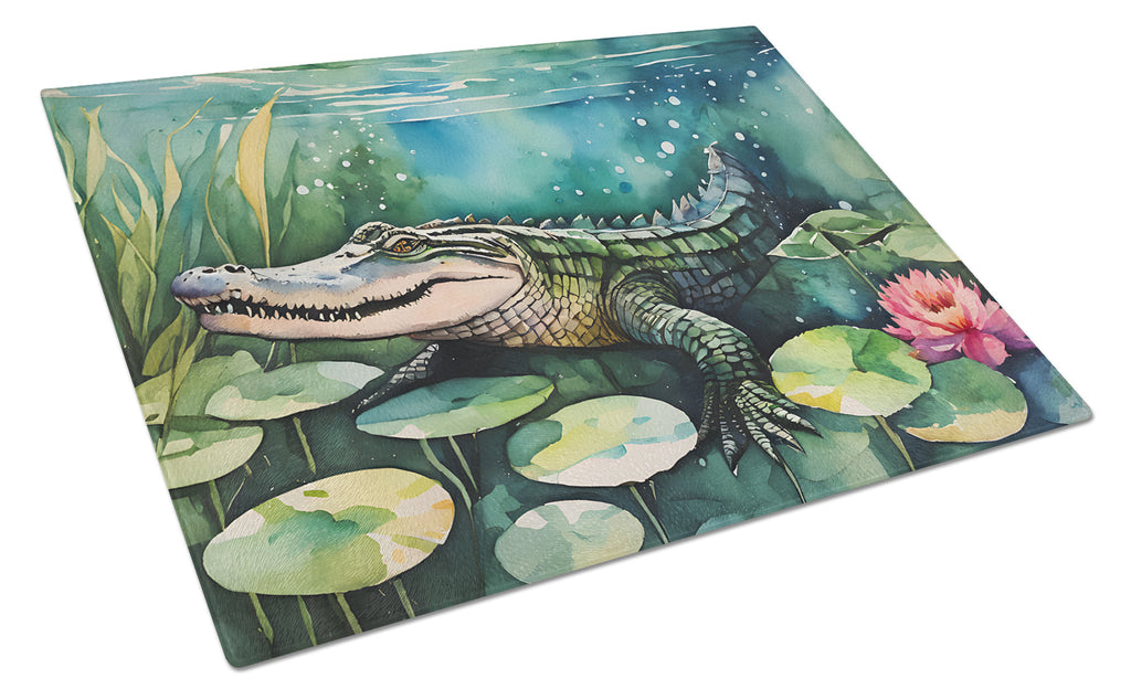 Alligator Cutting Board Tempered Glass Kitchen Cutting Surface, Heat Resistant Chopping, Non-Slip Feet, Food Prep & Serving