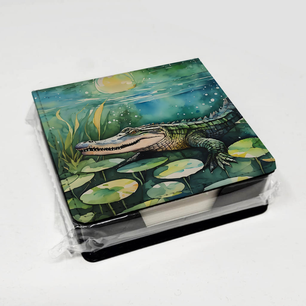 Alligator PU Leather Note Paper Holder with Artist-Designed Cover, Desk Accessory, Office Gift
