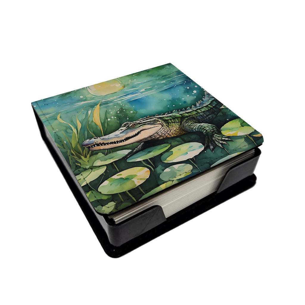 Alligator PU Leather Note Paper Holder with Artist-Designed Cover, Desk Accessory, Office Gift