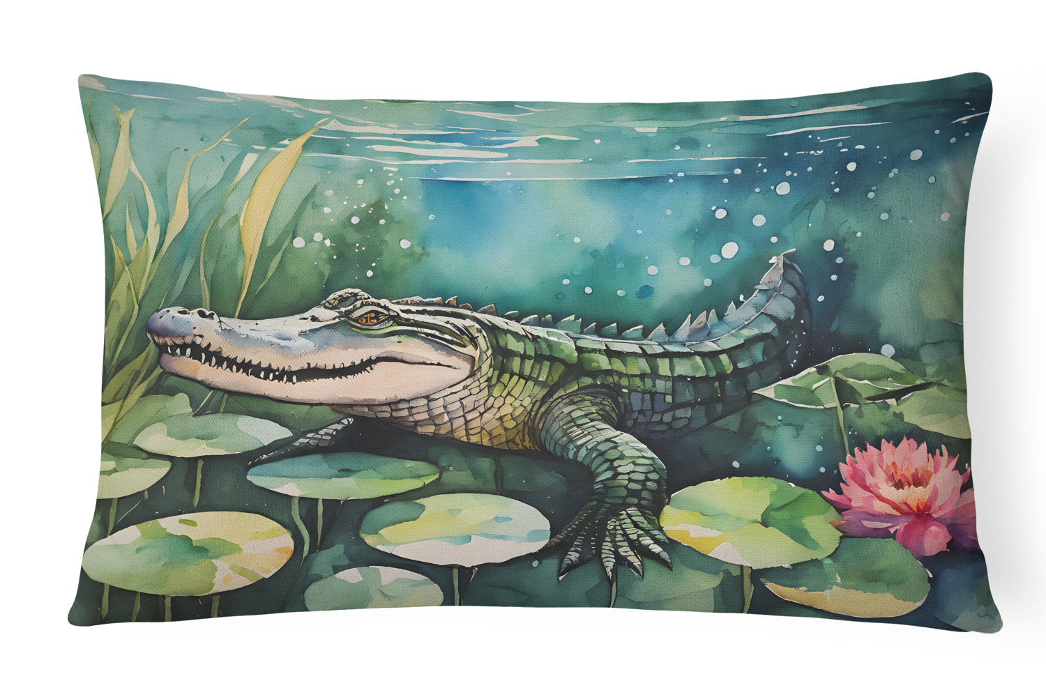 Alligator Decorative Throw Pillow 12x16 Indoor Outdoor Accent Cushion, Fabric Cover with Insert for Sofa, Bed, Porch & Living Room