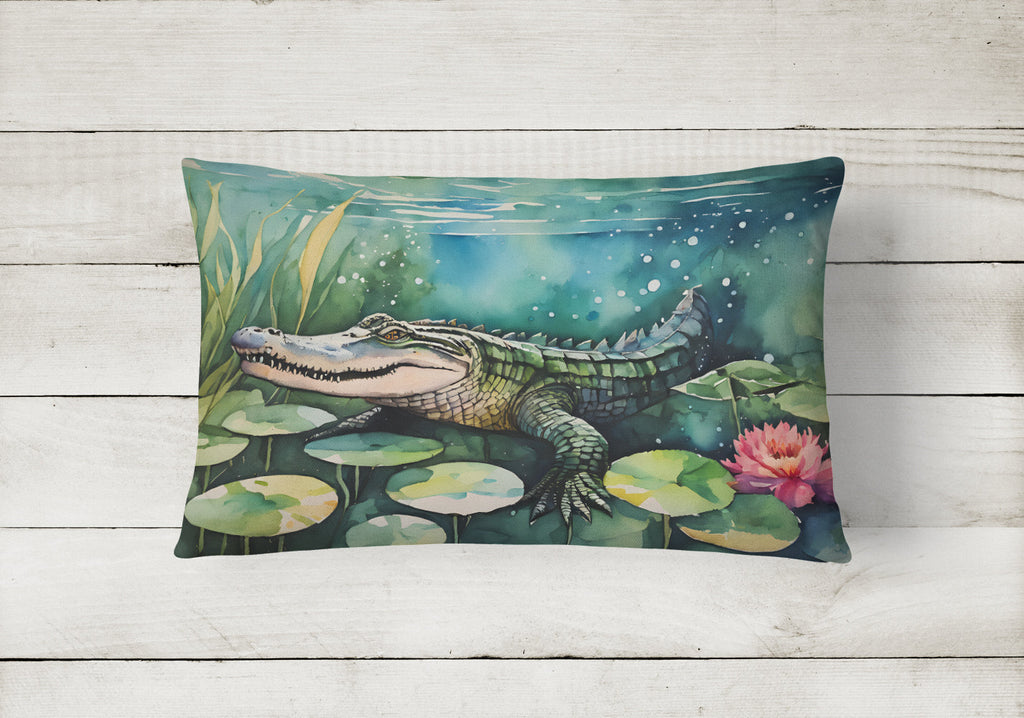 Alligator Decorative Throw Pillow 12x16 Indoor Outdoor Accent Cushion, Fabric Cover with Insert for Sofa, Bed, Porch & Living Room