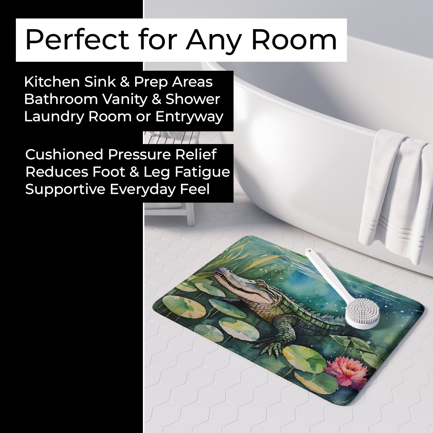 Alligator Memory Foam Kitchen Mat Machine Washable Anti-Fatigue Cushion Comfort Bath or Kitchen Rug