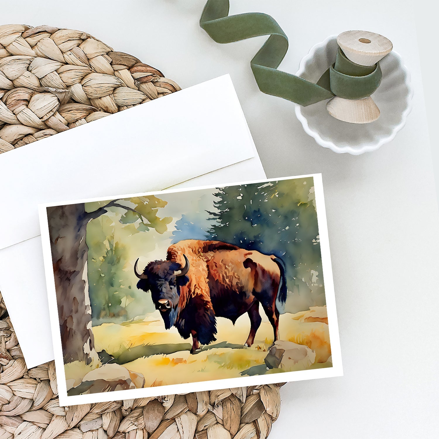 American Bison Greeting Cards Pack of 8 Blank Cards with Envelopes Whimsical A7 Size 5x7