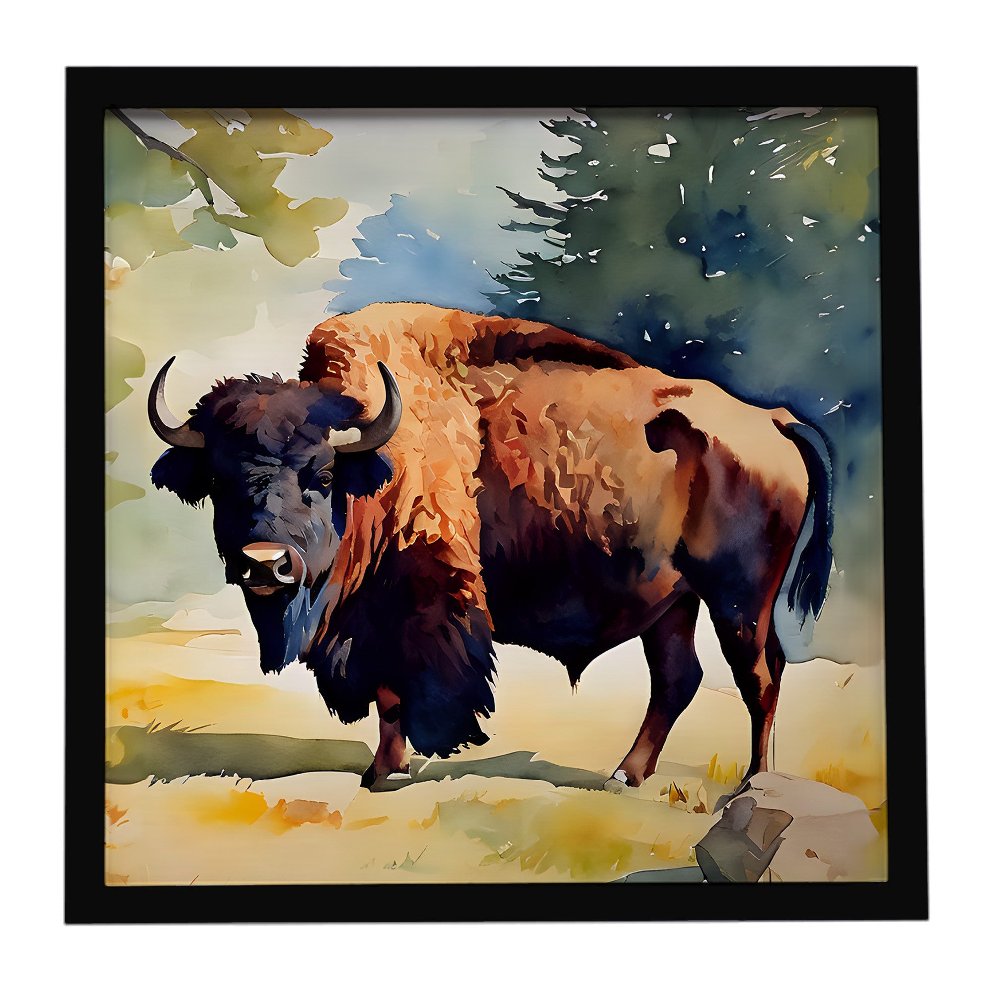 American Bison Framed Metal Print Bathroom, Kitchen, Office, Home Decor Wall Art Ready to Hang, Square, 8X8