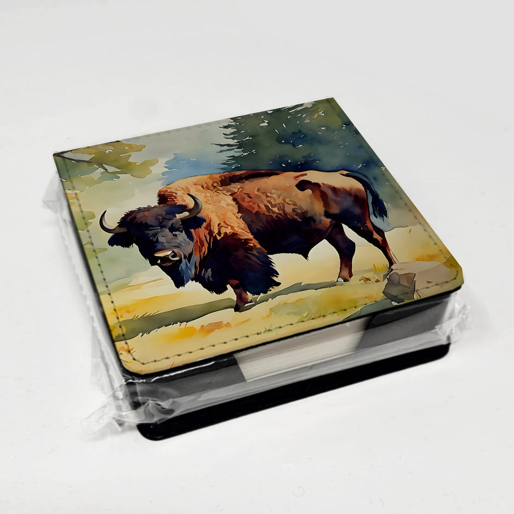 American Bison PU Leather Note Paper Holder with Artist-Designed Cover, Desk Accessory, Office Gift