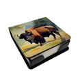 American Bison PU Leather Note Paper Holder with Artist-Designed Cover, Desk Accessory, Office Gift