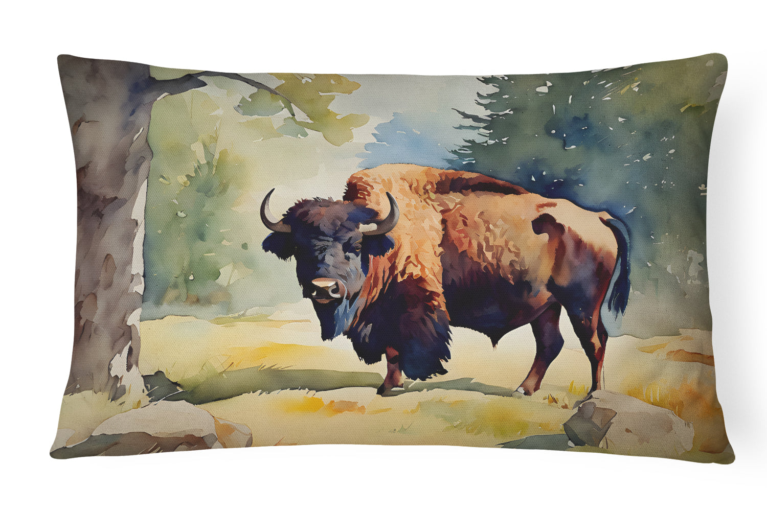 American Bison Decorative Throw Pillow 12x16 Indoor Outdoor Accent Cushion, Fabric Cover with Insert for Sofa, Bed, Porch & Living Room