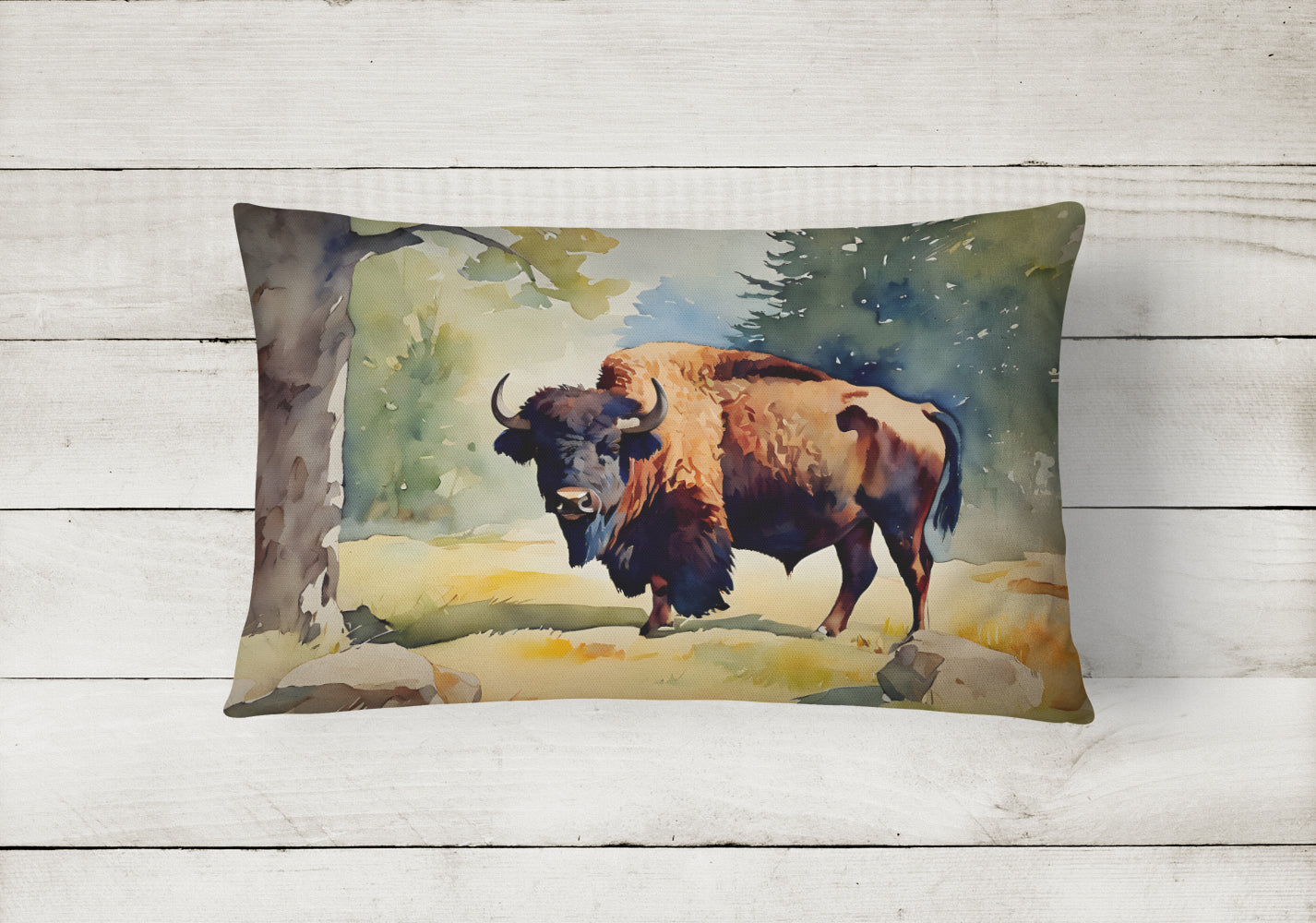 American Bison Decorative Throw Pillow 12x16 Indoor Outdoor Accent Cushion, Fabric Cover with Insert for Sofa, Bed, Porch & Living Room