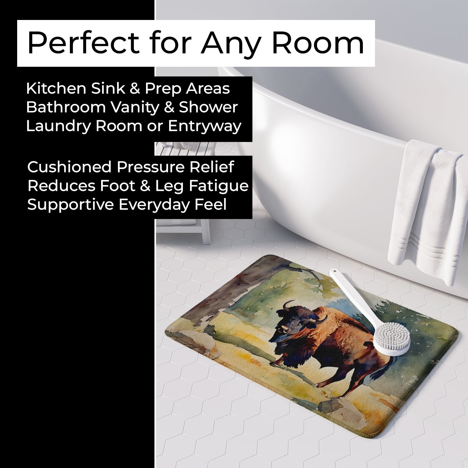 American Bison Memory Foam Kitchen Mat Machine Washable Anti-Fatigue Cushion Comfort Bath or Kitchen Rug