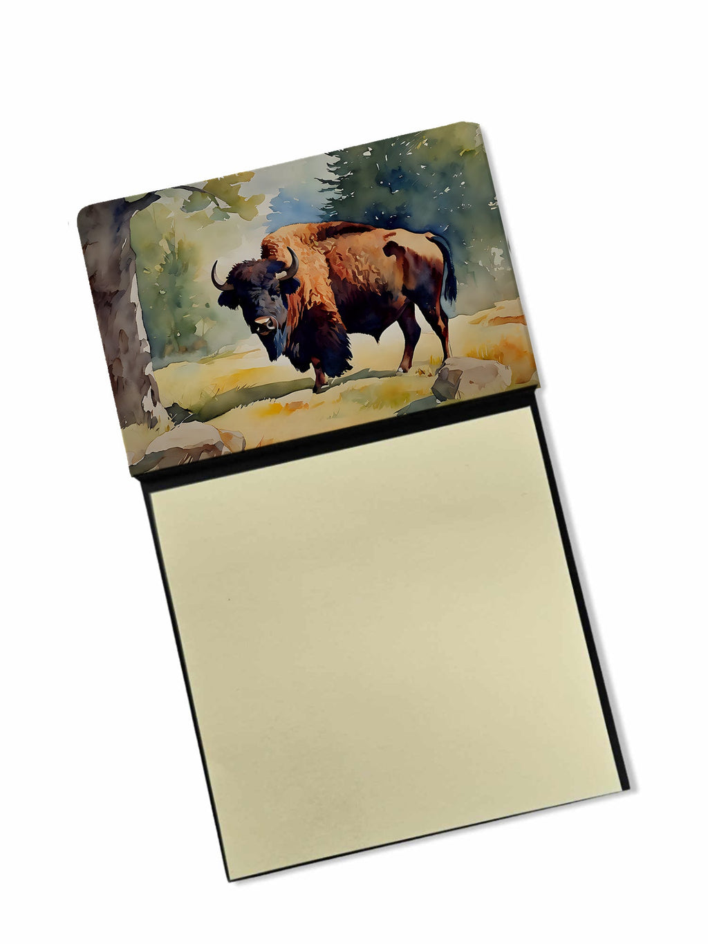 American Bison Watercolor Sticky Note Holder Refillable Dispenser Desk Accessory 3x3 Pad Gift