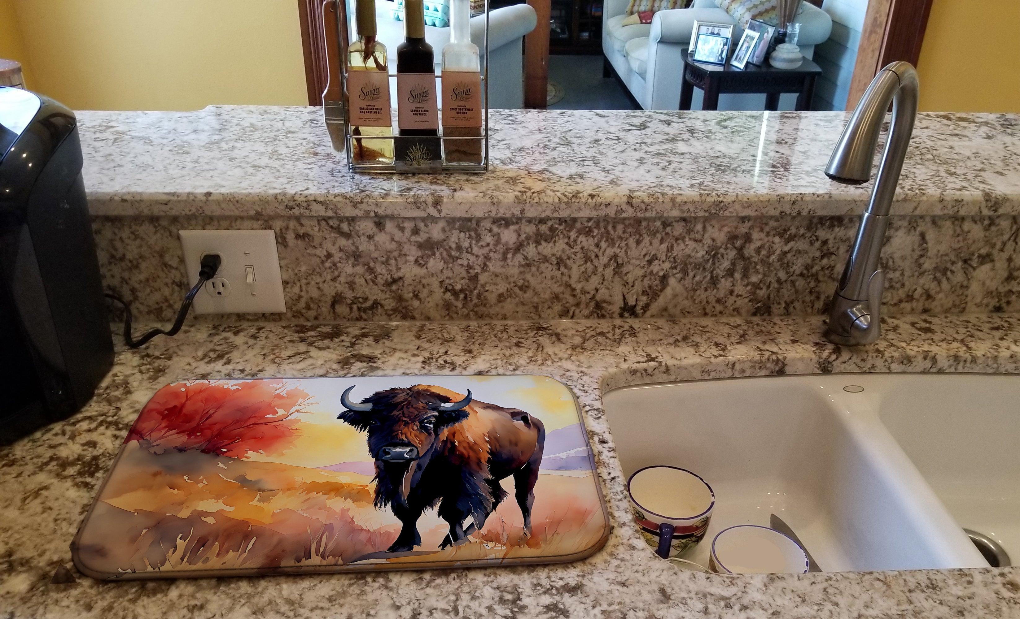 American Bison Dish Drying Mat Absorbent Dish Drying Mat Pad for Kitchen Counter Dish Drainer Mat for Countertop, 14 x 21", Multicolor
