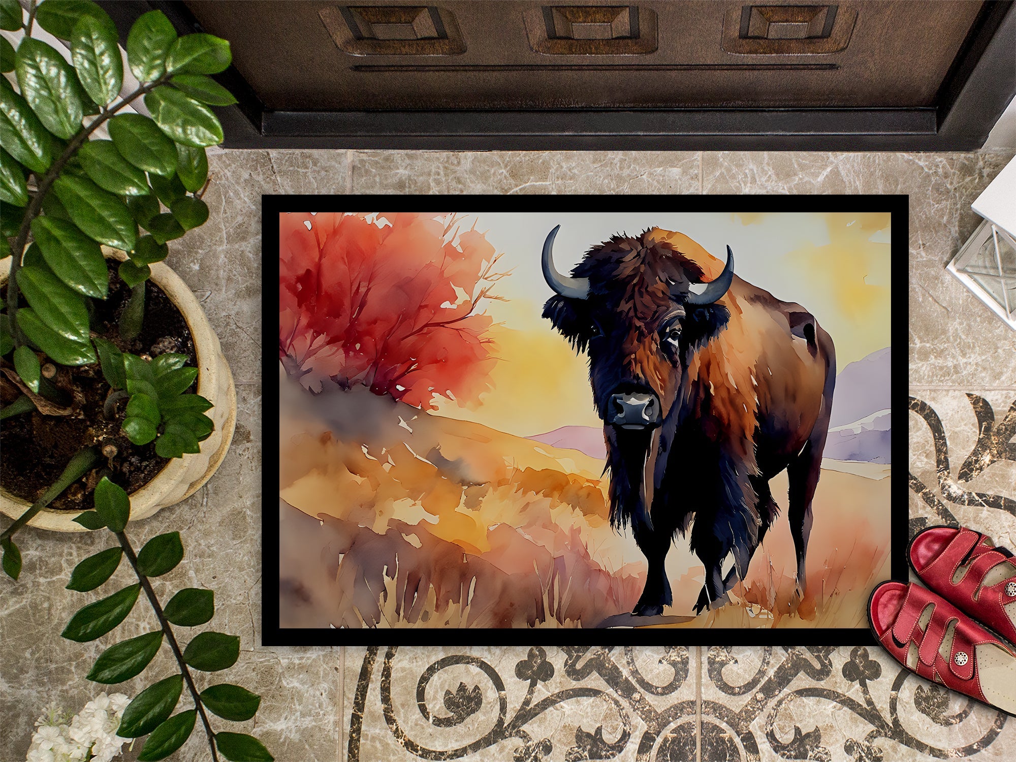 American Bison Doormat Indoor Outdoor 24H X 36W Front Door Mat Rugs for Entryway, Non Slip Washable Low Pile,