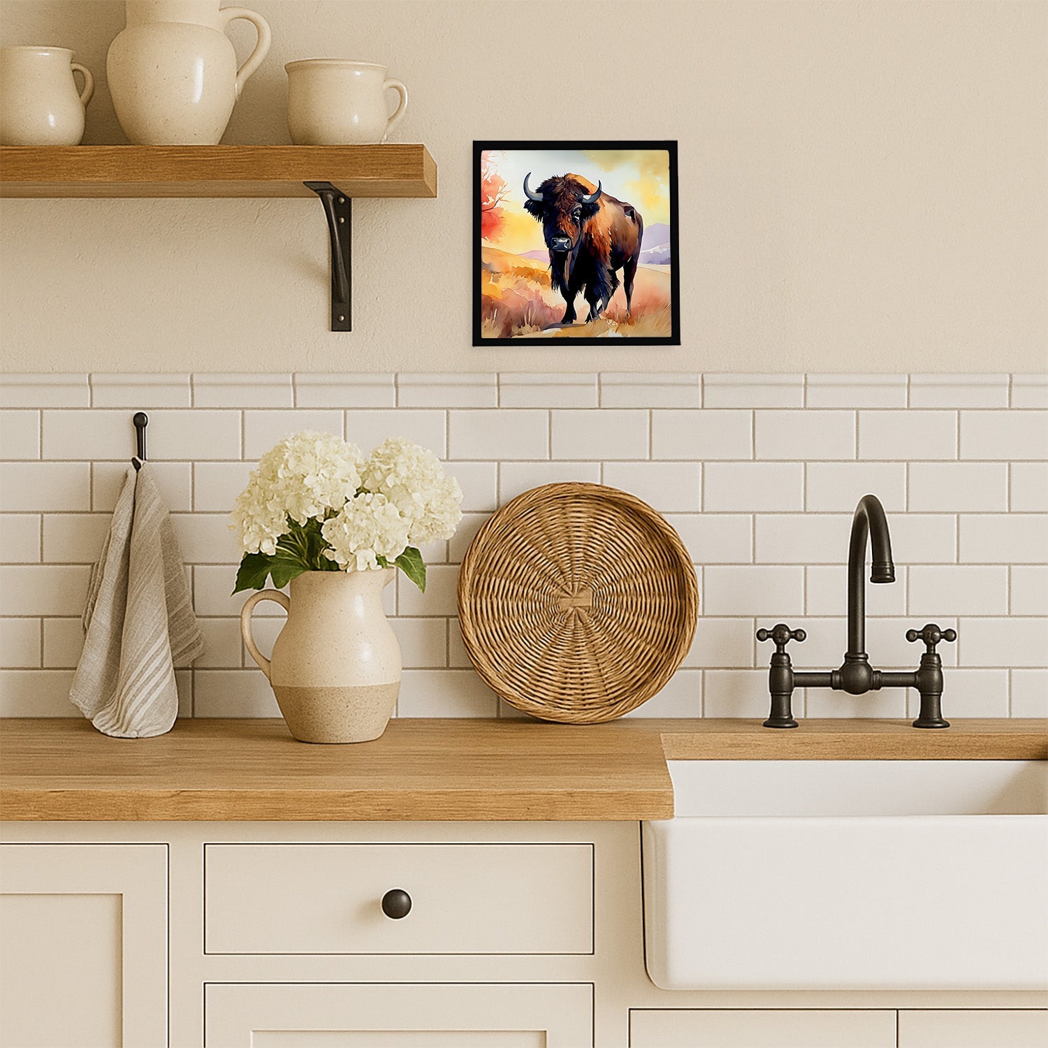 American Bison Framed Metal Print Bathroom, Kitchen, Office, Home Decor Wall Art Ready to Hang, Square, 8X8
