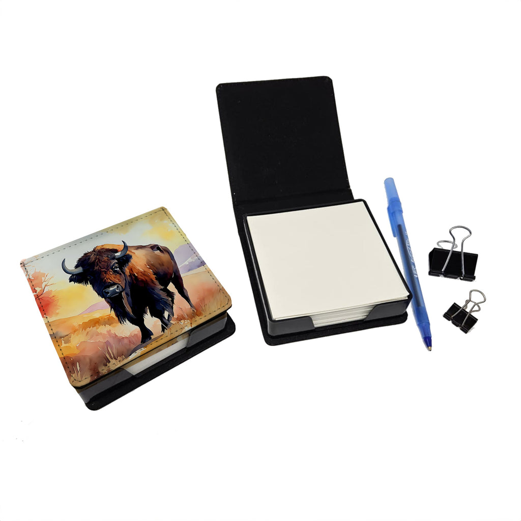American Bison PU Leather Note Paper Holder with Artist-Designed Cover, Desk Accessory, Office Gift