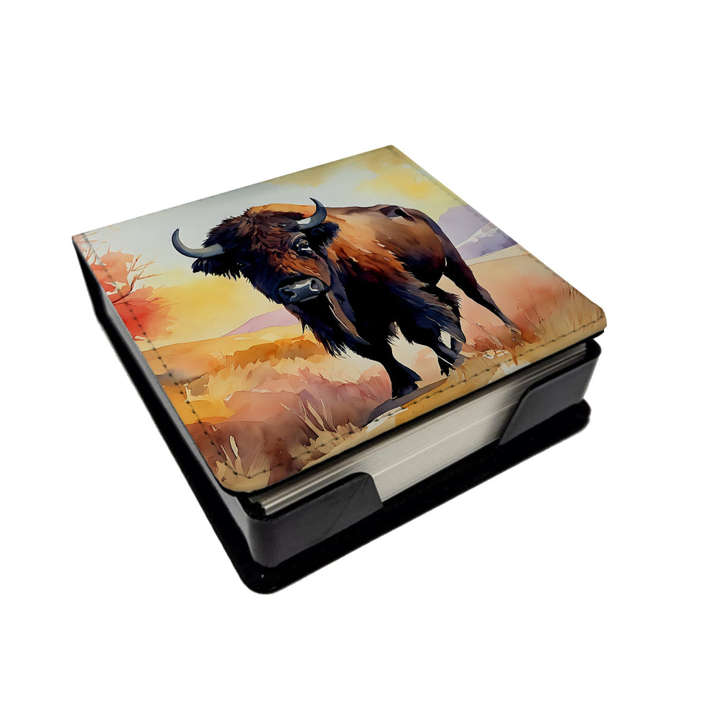 American Bison PU Leather Note Paper Holder with Artist-Designed Cover, Desk Accessory, Office Gift