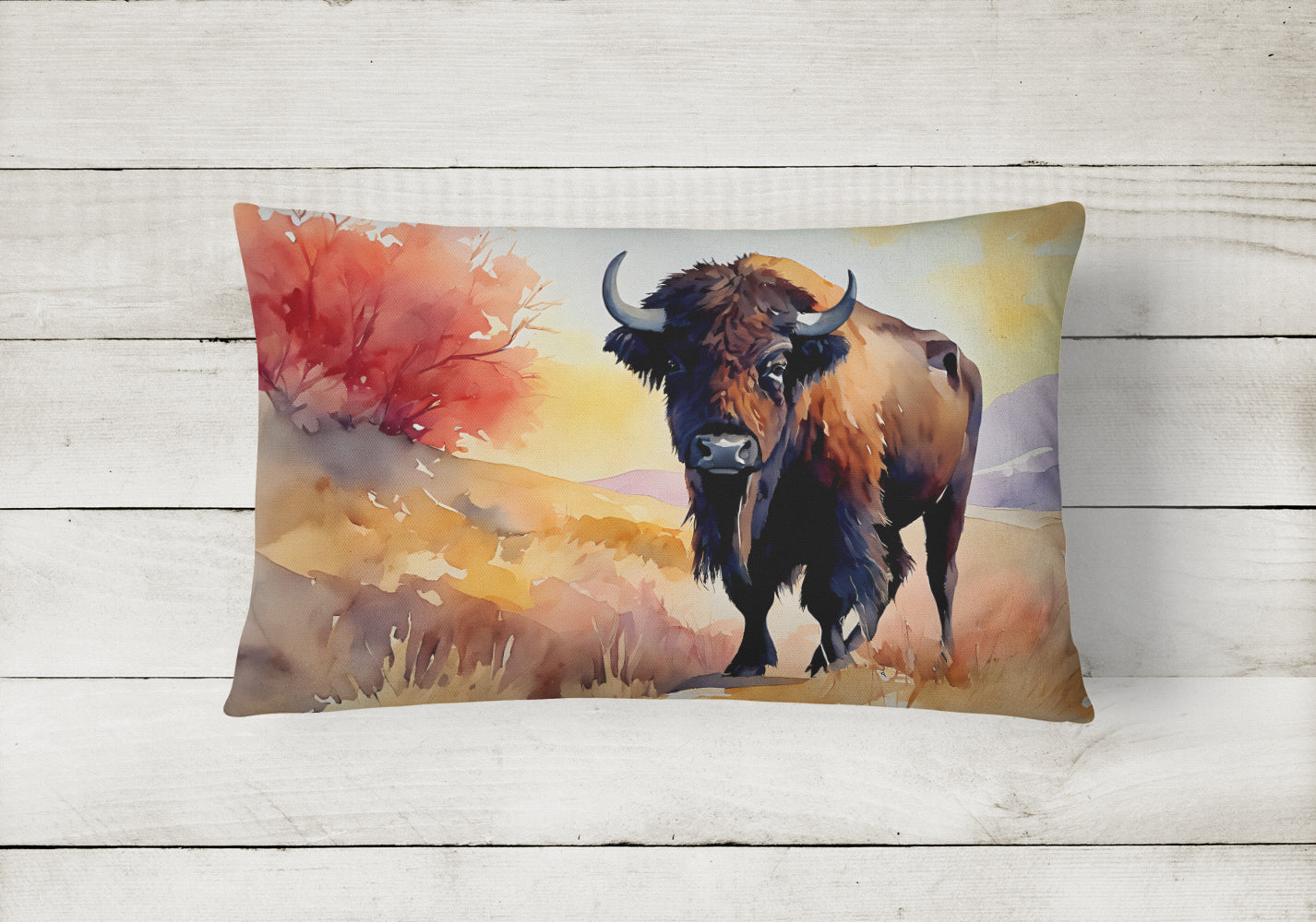 American Bison Decorative Throw Pillow 12x16 Indoor Outdoor Accent Cushion, Fabric Cover with Insert for Sofa, Bed, Porch & Living Room