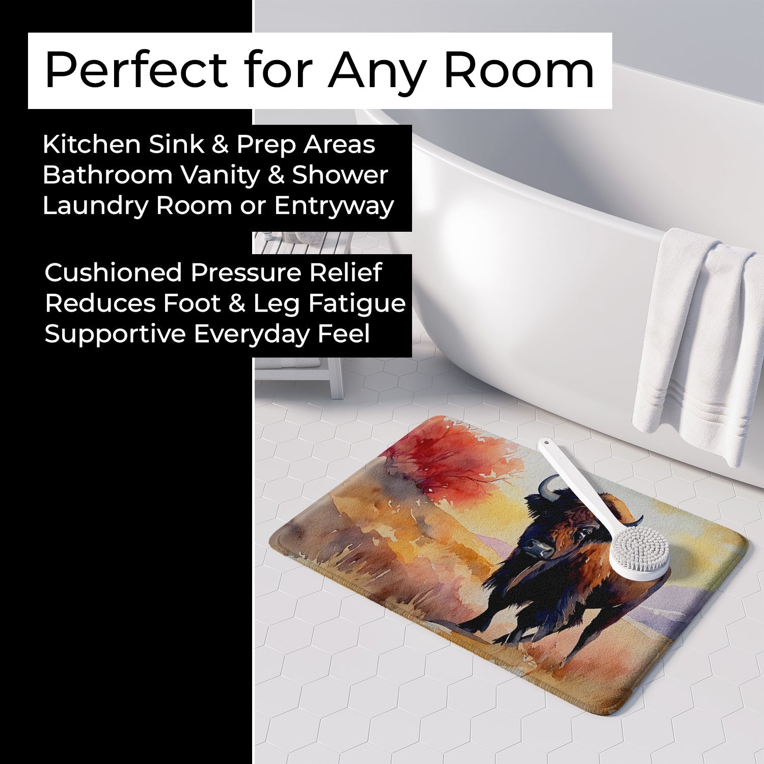 American Bison Memory Foam Kitchen Mat Machine Washable Anti-Fatigue Cushion Comfort Bath or Kitchen Rug