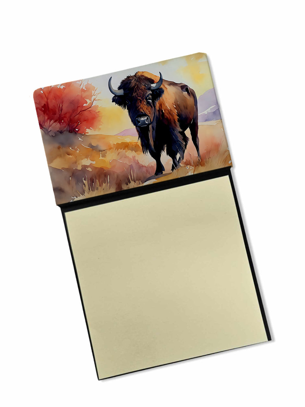American Bison Watercolor Sticky Note Holder Refillable Dispenser Desk Accessory 3x3 Pad Gift