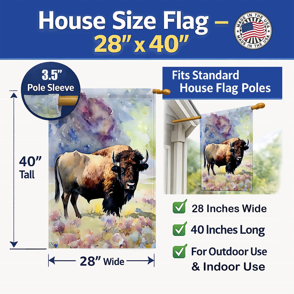 American Bison House Flag 28x40 Porch Sleeve Pole Decorative Outside Yard Banner Artwork Wall Hanging, Polyester