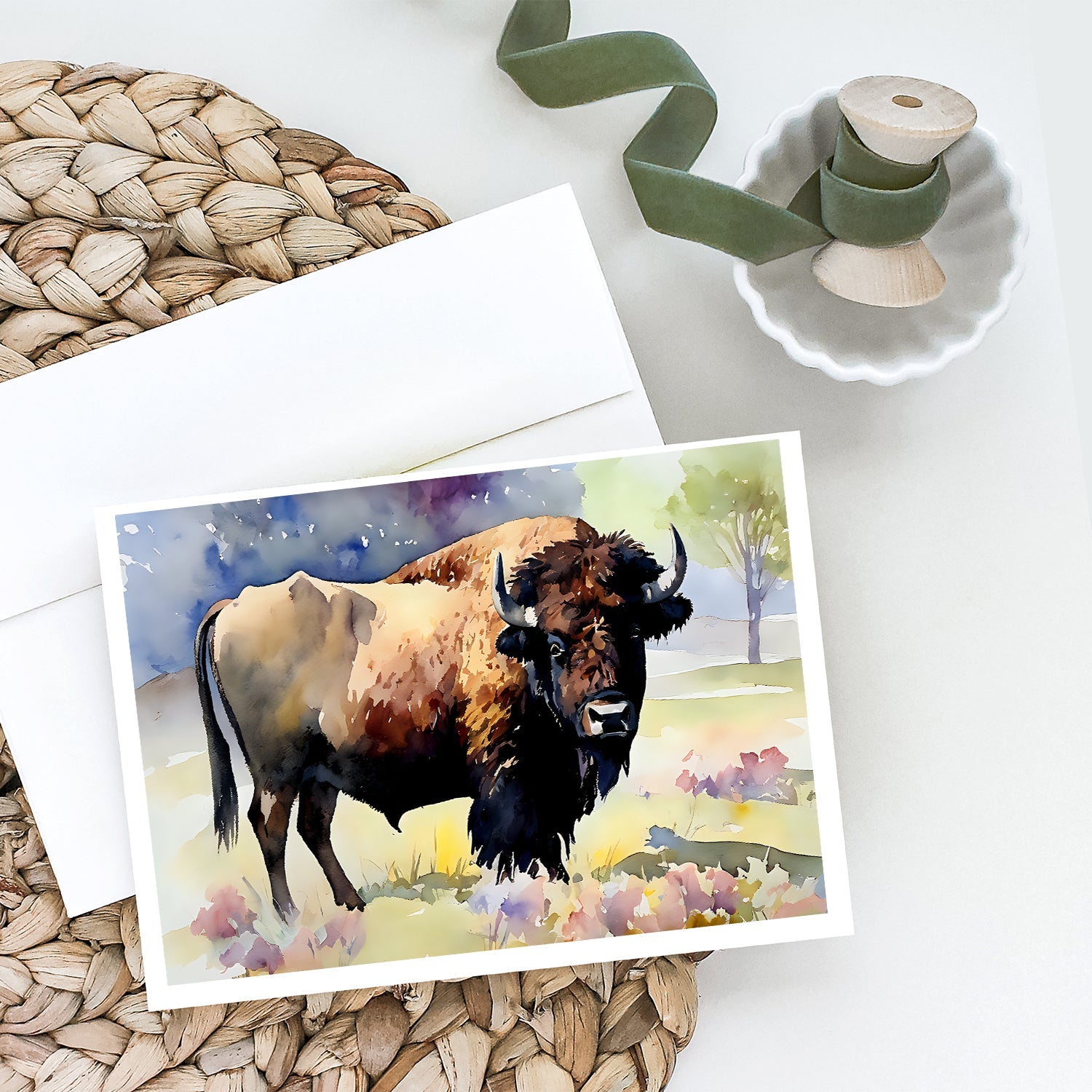 American Bison Greeting Cards Pack of 8 Blank Cards with Envelopes Whimsical A7 Size 5x7
