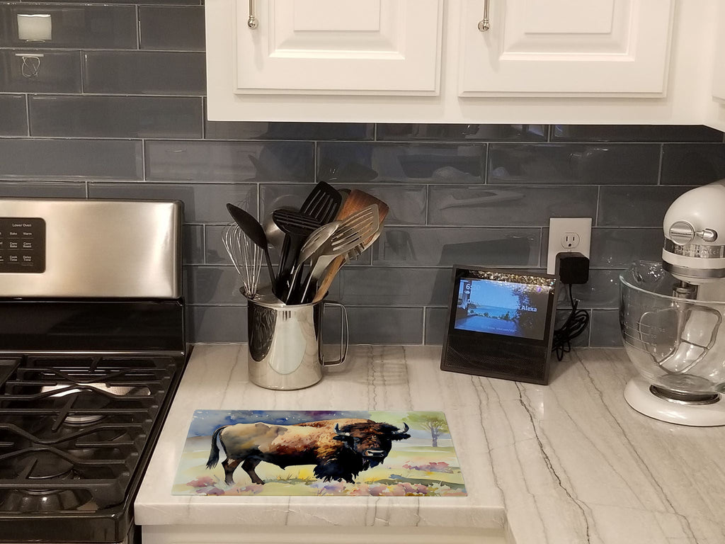 American Bison Cutting Board Tempered Glass Kitchen Cutting Surface, Heat Resistant Chopping, Non-Slip Feet, Food Prep & Serving